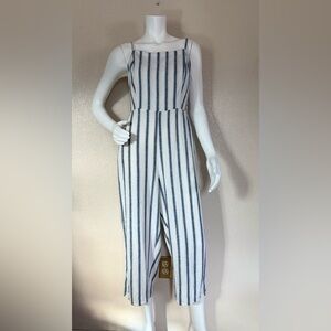 Old Navy Spaghetti Strap White/Blue Jumpsuit Size L
